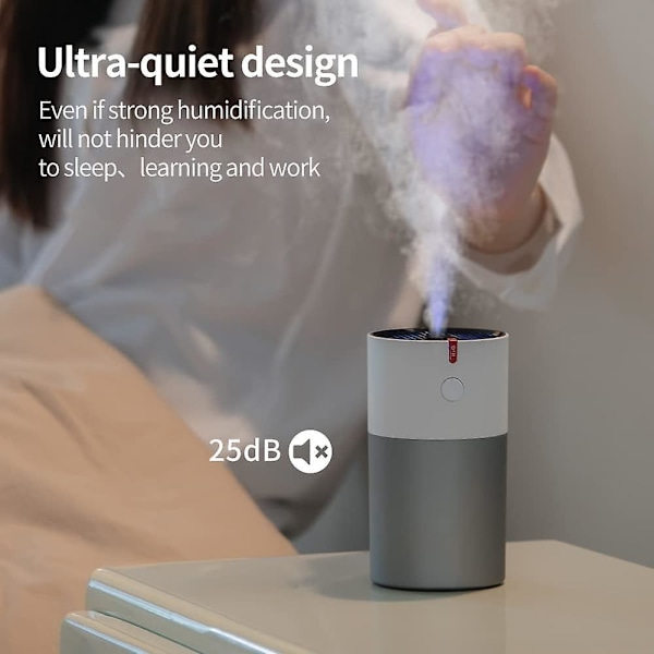 USB Billadshumidificator Lille Skrivebords-Humidificator 220ml Ultra Stille Natlys Hvid Sølv