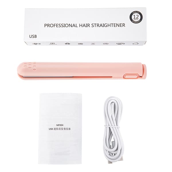 Mini 2-i-1 rettetang USB keramisk oppvarming retting krølling flatjern rose