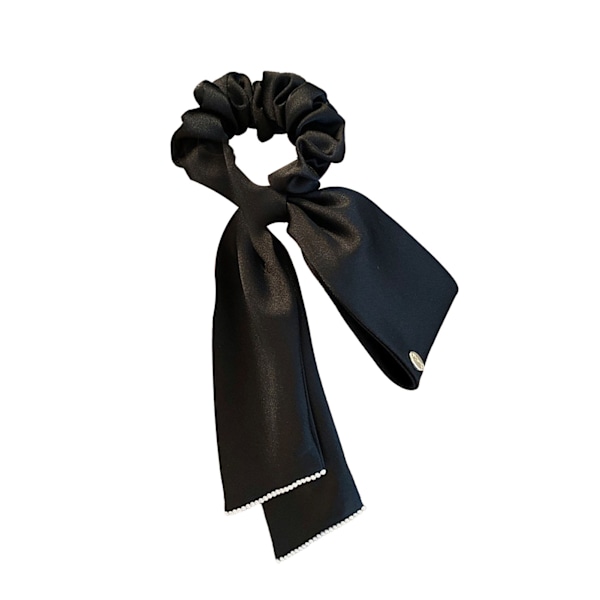 Bånd Satin Sløjfe Hår Scrunchies Elastisk Sikker Hold Elegant Satin Hestehale Holder til Piger Kvinder Sort