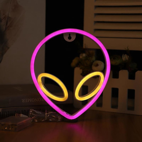 LED Neon Alien -koristelamppu, makuuhuoneen valot, USB-paristokäyttöinen yövalokoriste