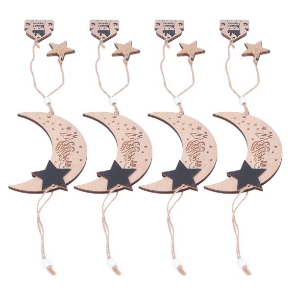4 stk Eid måneornament i tre, holdbar månestjerne, utsøkt design, tre månestjerneanheng for hjem, fest, kontor