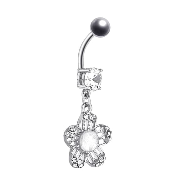2 stk/sæt Blomster Navlering Barbell Rustfrit Stål Kropspiercing Smykker (Sølv)
