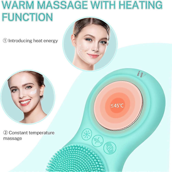 Sonisk Ansigtsrensebørste, Elektrisk Silikone Ansigtsbørste Massager med Varme Import Funktion