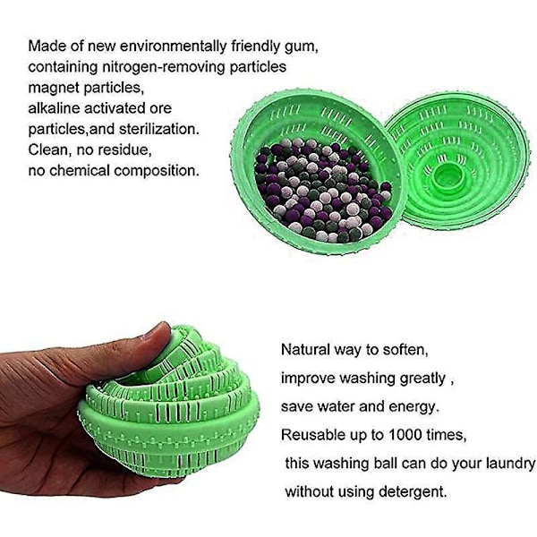 2 Stykker Magisk Vaskeball, Naturlig Vaskeball, Gjenbrukbar Vaskemaskinball, Sunn og Antibakteriell, Naturlige Vaskeballer, Dekontaminering