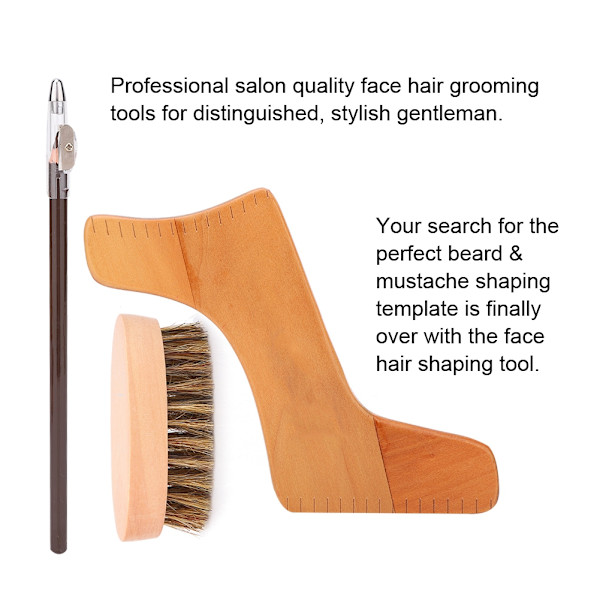 Menn Skjeggformingsverktøysett Bart Styling Mal Pen Grooming Brush