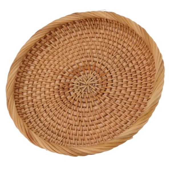 Flettet frugtfad i rattan - elegant, traditionelt og naturligt - serveringsfad til køkkenbord og bord L
