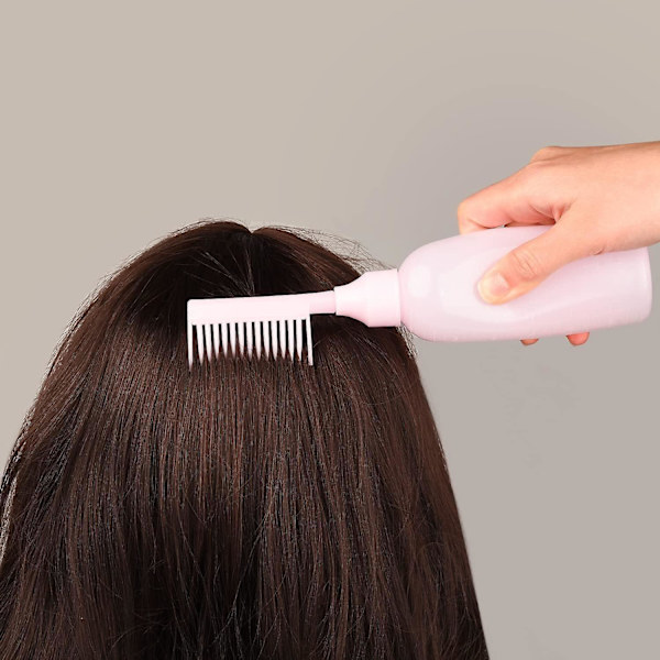 Root Comb Applicator Flaske - 2 Pak, Hårfarve Dispenser Flaske med Skala - Pink (til Hjemmesalon)