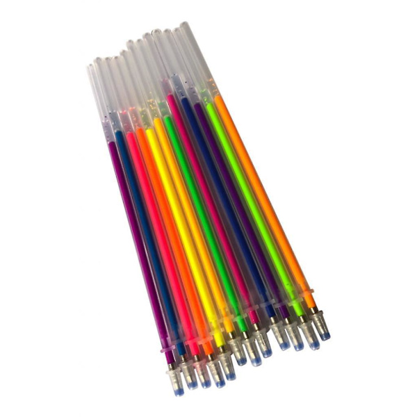 3 x 1 förpackning 0,8 mm Färgglada Glitter Bläck Gelpennspåfyllningar 12 färger fluorescerande