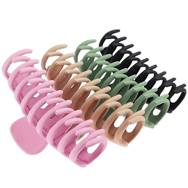 Store hårklemmer 10 cm skridsikre store hårklemmer til kvinder med tyndt hår, 90'er stærkt hold hårklemmer til tykt hår, 4 farver tilgængelige (4 stk.)