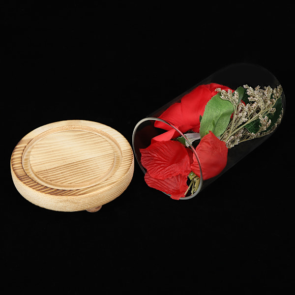 Glaskuppel Kunstig Rose Blomster Dekoration Ornament til Valentinsdag Gave Hjem Indretning