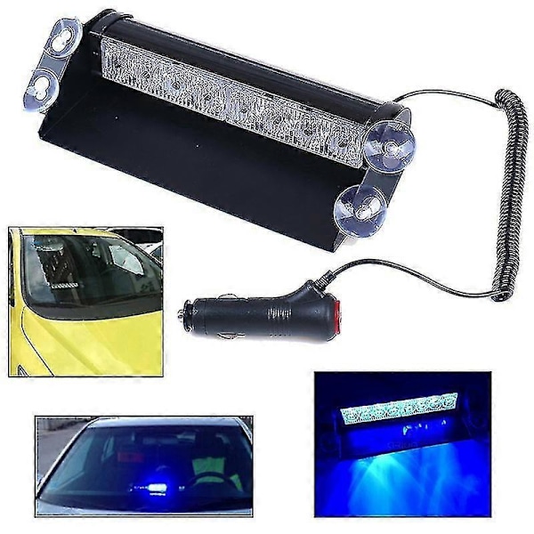 8 LED Blått Nødlys Politi Bil Lastebil Dashbord Varsellys Blinkende Strobelys