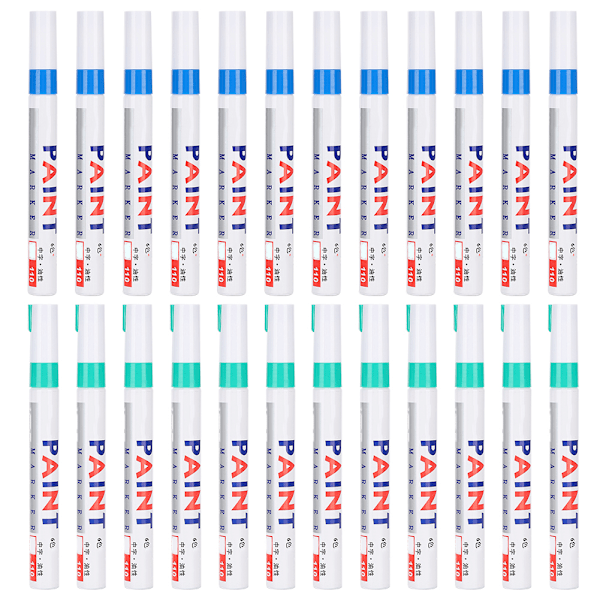 2 lådor Vattentäta Färgpennor Vattentät Markeringspenna Signaturpenna för Glas Metall Trä Tyg Däck Slitbana Blå+Grön