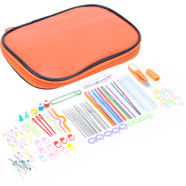 100 st virknålsset DIY 22 virknålsset med små tillbehör för stickentusiaster nybörjare orange