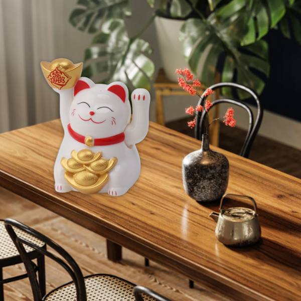 2-tommers solcelledrevet vinkende arm Lucky Cat Ornament Bydende vinkende hånd Rigdom Fortune Cat White