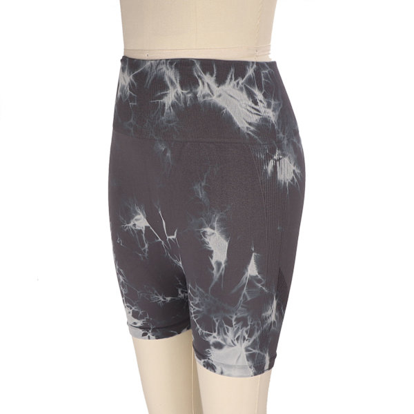Yoga Shorts Hög Midja Grå Tie Dyeing Mjuka Rumplyftande Yoga Shorts för Kvinnor Löpning M