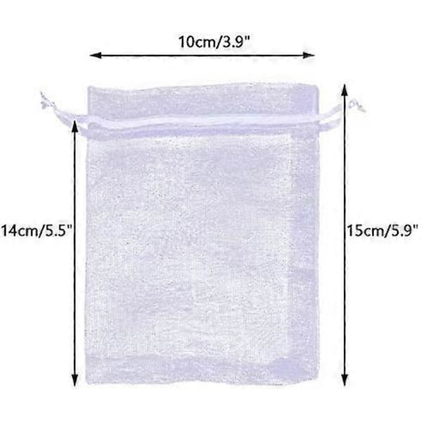 100 STK Organza Poser, Organza Gaveposer Smykketaske, Lavendelposer til Smykker Gaver Slik Bryllup - 10x15cm Hvid