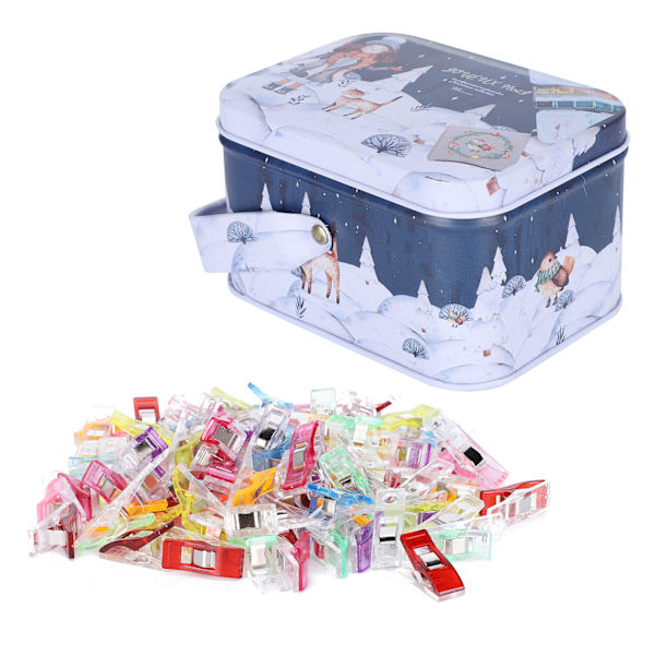 100 stk Hemming Clips Fargerike Plast Patch-Work Sytilbehør med Oppbevaringsboks
