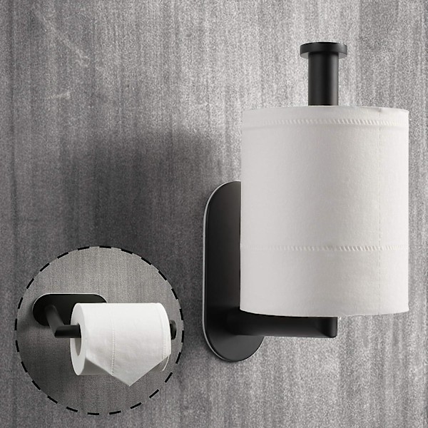 Selvklæbende Toiletpapirholder, Standløs Toiletpapirholder til Badeværelse og Køkken (Mat Sort)