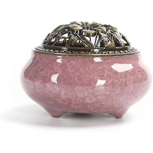 Keramisk Røgelsesbrænder, Klassisk Røgelsesbrænder med Messing Calabash Røgelsesholder og Metal Låg, Dekorativt Hjemmetilbehør (C)