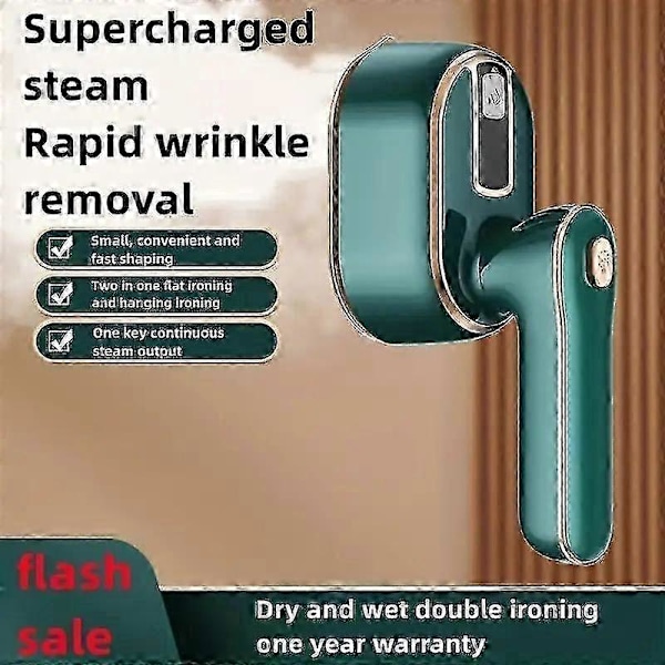 Mini dampstrygejern til hurtig opvarmning, rejse strygejern mini med damp, strygejern damper tøj foldbar roterbar håndholdt strygejern damp grøn