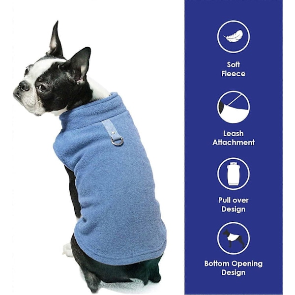 Fleece Vest Hundetrøje - Varm Pullover Fleece Hundejakke med Snorfæste - Vinter Lille Hundetrøje Frakke, Blå, S
