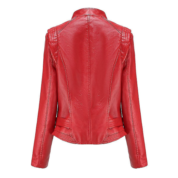 Stilig dame Slim Faux Leather Biker Zip Jakke 2XL Rød