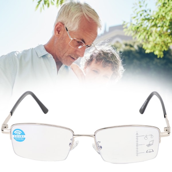 Metall Multifocal Fatigue Relief Lesebriller Anti Blue Rays Presbyopic Glasses350 Sølv