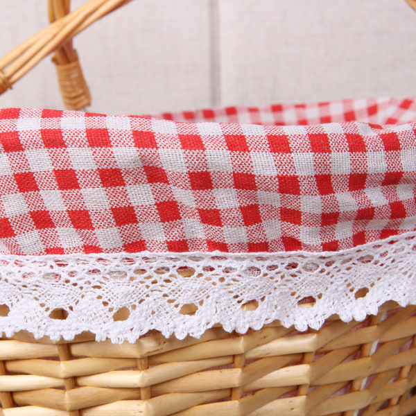 Flet picnickurv Pilvævet håndkurv Rustik picnicaktiviteter Håndtagskurv