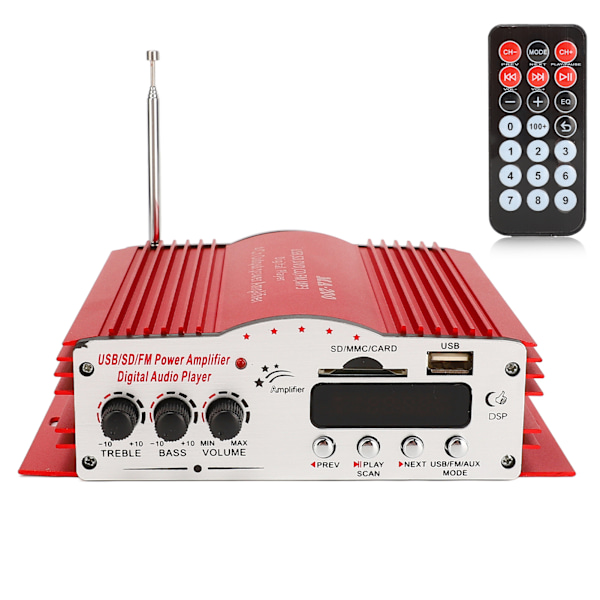 Bilforsterker Digital Audioforsterker 30W 4CH Stereo Effektforsterker Universell for MP3 MP4 DVD VCD FM USB-avspilling