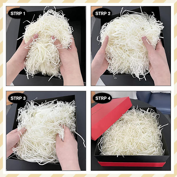 Vitt raffia strimlat papper - 100g, perfekt för presentkorgar och festdekorationer