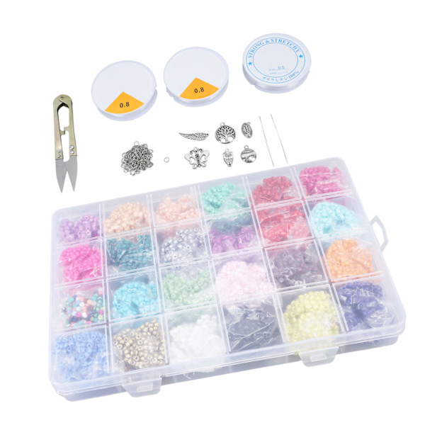 3mm målade glaspärlor set 24 rutnät legering hänge smycken gör-det-själv armband tillbehör cirka 14400 st