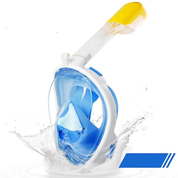 Full Face Snorkel Maske Voksen med Avtakbart Kamerafeste, Snorkel Maske Full Face Anti-Dugg, Dykke Maske Avansert Pustesystem -GSL 6.14 Blå S eller M