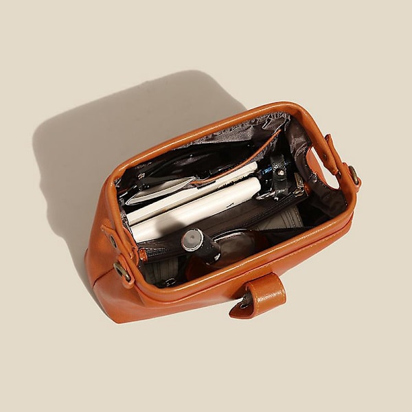 Retro handgjord doktorsväska crossbody-väska för kvinnor retrostil läder crossbody axelväska (brun) 24*14*8CM
