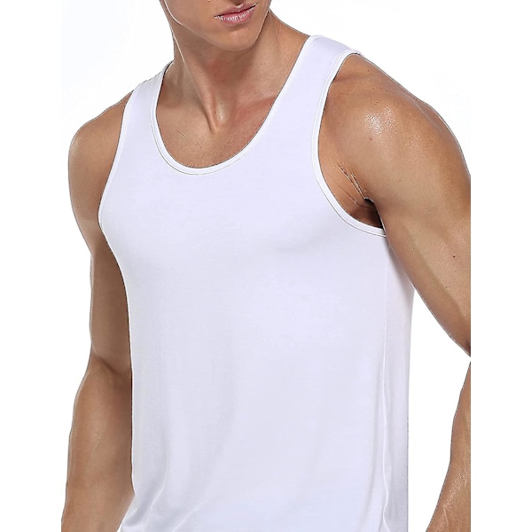 Bambusrayon Tanktops för Herrar, Rundhalsad, XL, 3-pack, Vit