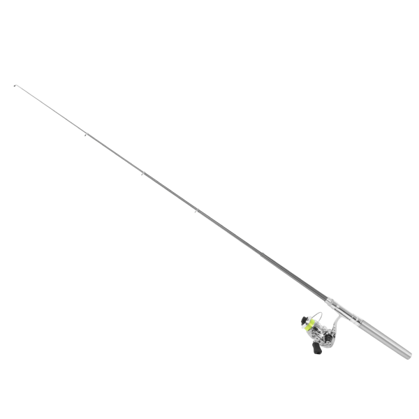 Portabel Mini Pen Shape Fiskespö Stångficka Infällbart fiskespö med rullehjul Silver