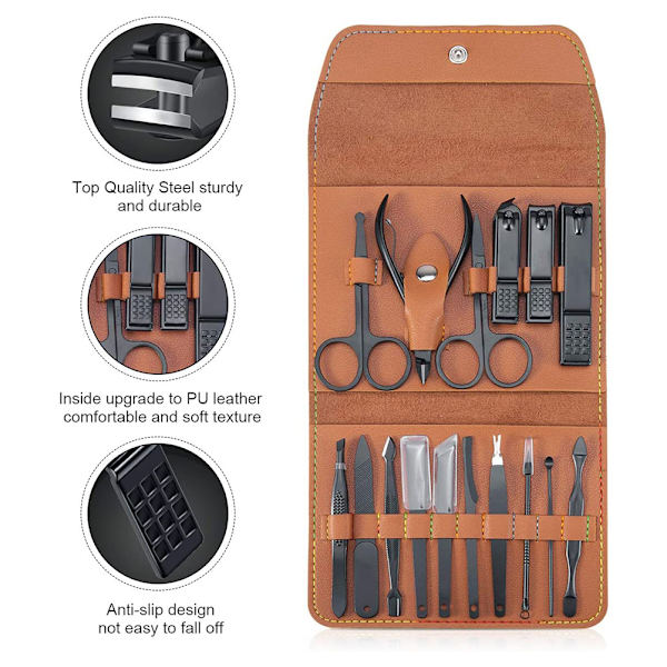 Professionell nagelklippare set grooming manikyr och pedikyr verktyg kit med resefodral