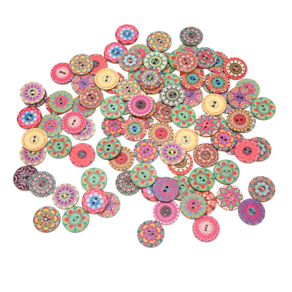 100 st Träknappar Retro Blommönster Hållbara 25 mm DIY Tillbehör för Sömnad Hantverk