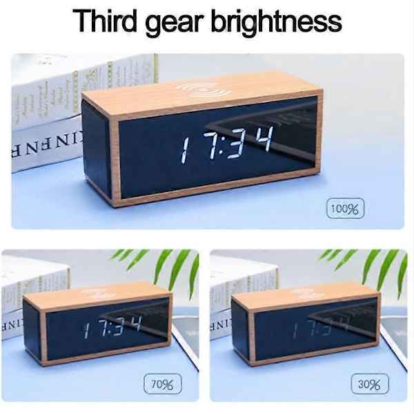 Luova Älykäs Monitoiminen Langaton Lataava Herätyskello Puinen Bluetooth Kaiutin LED (Valkoinen)