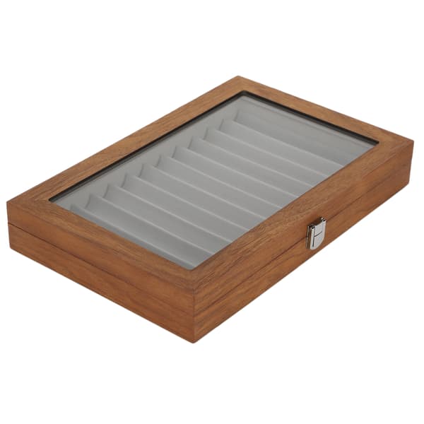 Træ Fontæne Pen Display Case Organizer Valnød Træ Opbevarings Gaveæske til 12 Penne Display