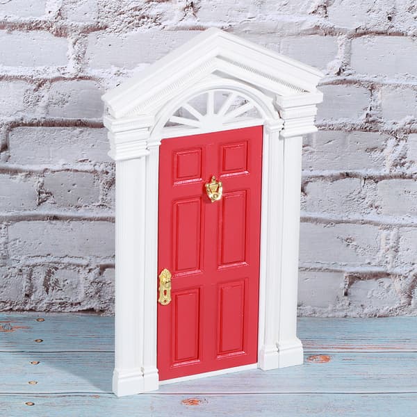 1:12 Dukkehus Miniature Lille Mini Fe Træ Birk Døråbning med Tilbehør Rød
