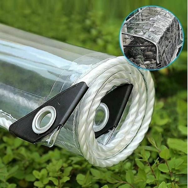 1,5 m x 1,8 m utendørs transparent PVC-plastpresenning med maljer - vanntett, vindtett, rivesikkert deksel for planter