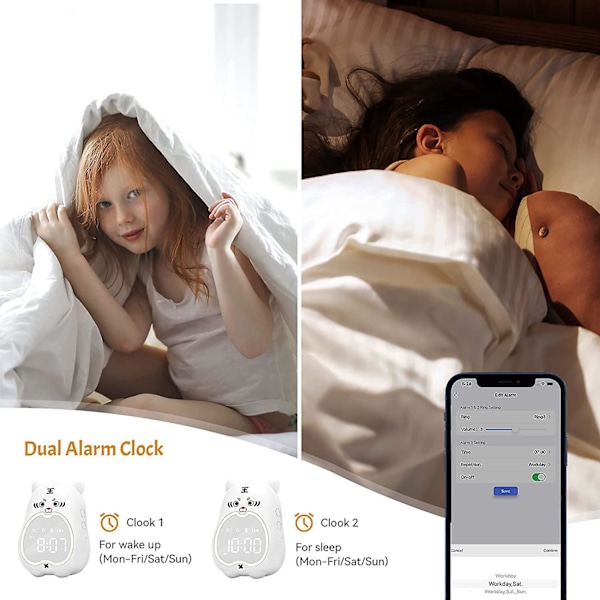 Smart Barn Alarmklokke med Appkontroll - Digital Vekkerklok for Barnerom - Søt Sengbordsklokke med 3D Tiger - Wi-Fi Nattelys Alarmklokke