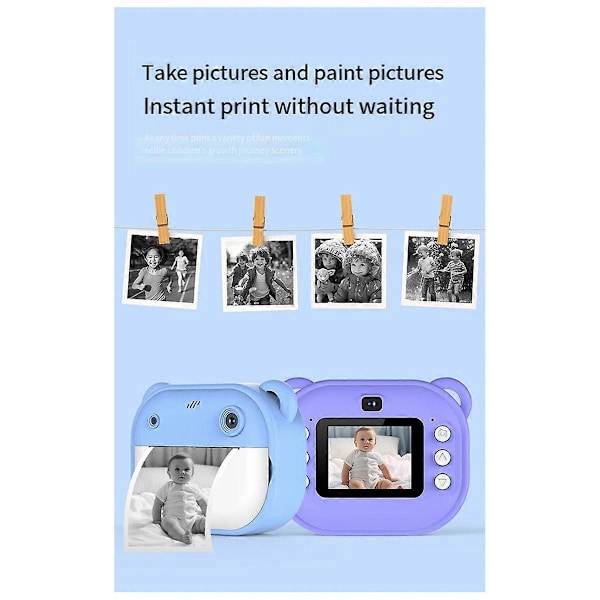 Børne Print Kamera Dobbelt Kamera One-Touch Printbart Kamera Blå