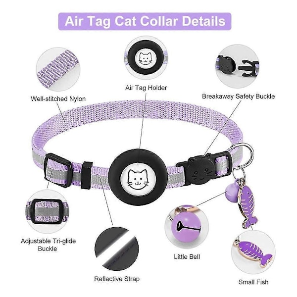 Reflekterande Katt Halsband GPS-Tracker Justerbart Litet Hundhalsband Svart