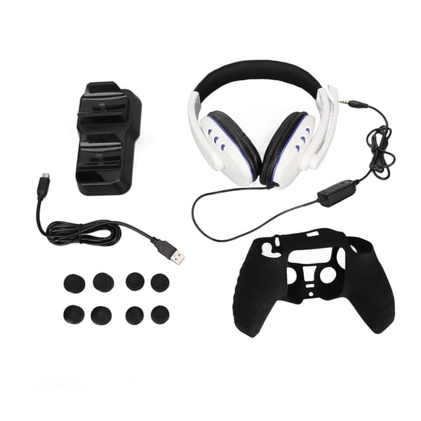 Til PS5 Controller Tilbehør 12 i 1 Gaming Headset Dobbelt Ladestation Beskyttelsesetui Tommelfingergreb til PS5