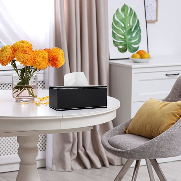Läder Tissue Box Holder - Rektangulärt Pappersfodral för Hem, Kontor, Bil Dekoration