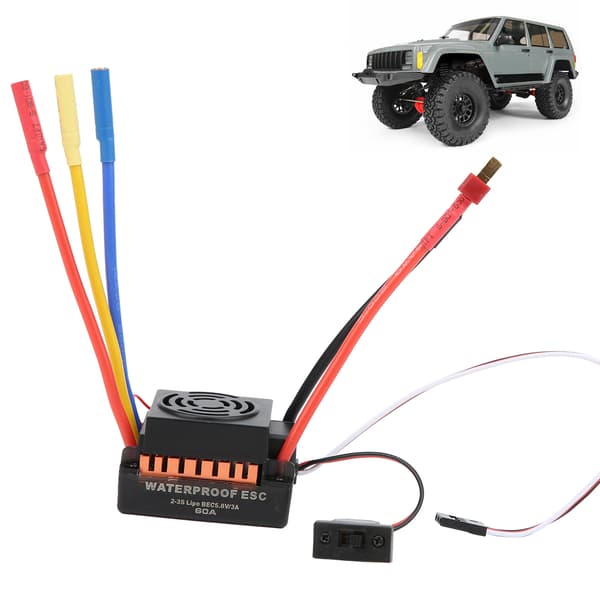 RC ESC 60A vanntett elektronisk hastighetskontroller tilbehørsdeler for 1/10 RC bilmodell Oransje