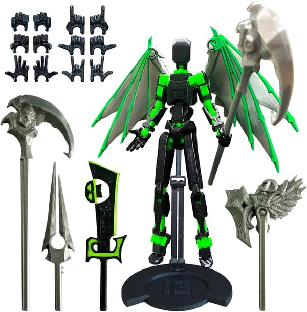 T13 Demon Action Figure with Multiple Accessories, Pre-assembled Titan 13 Desk Decoration, 3D Printed Multi-jointed Dummy 13 Figure with Stand