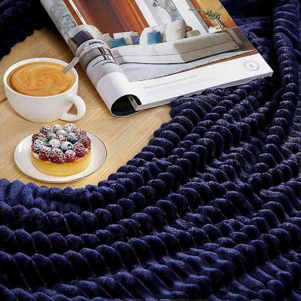 Fleece Tæppe Fuzzy til Sofa Premium Blødt, Fluffy, Sherpa Stof Hyggeligt Plysbetræk til Seng, Sofa (Navy Blå, 150x200 cm)