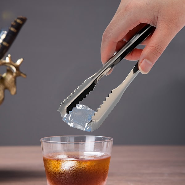 Rustfrit stålis tongs med takkede spids til brug i hjemmet, på barer og restauranter - sort